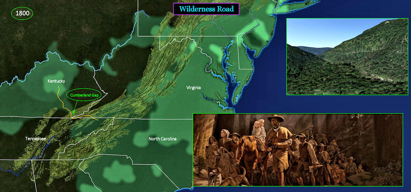 Wilderness Road, Daniel Boone, 1800 map